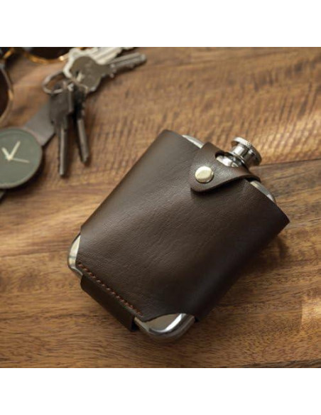 Frasco de Acero Inoxidable Viski 148ml con Estuche de Cuero