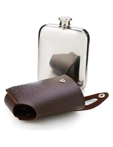 Frasco de Acero Inoxidable Viski 148ml con Estuche de Cuero