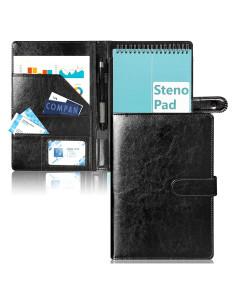 Portafolios de Cuero PU SHIQIKEJIPTY para Bloc Steno 6x9 Negro