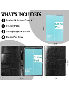 Portafolios de Cuero PU SHIQIKEJIPTY para Bloc Steno 6x9 Negro 2