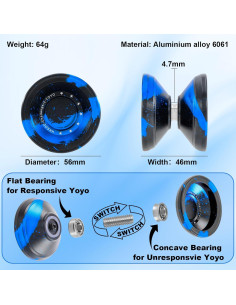 Yoyo Profesional HKSOD Metal 64g 57mm Negro Azul 2