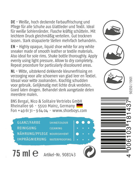 Sneaker Blanco 75ml Shoeboy's - Restaurador para Zapatillas