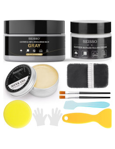 Kit de Reparación de Cuero SEISSO Gris 10 Piezas para Muebles
