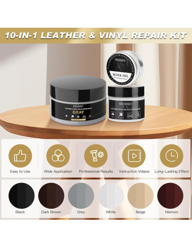Kit de Reparación de Cuero SEISSO Gris 10 Piezas para Muebles