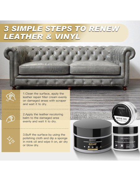 Kit de Reparación de Cuero SEISSO Gris 10 Piezas para Muebles