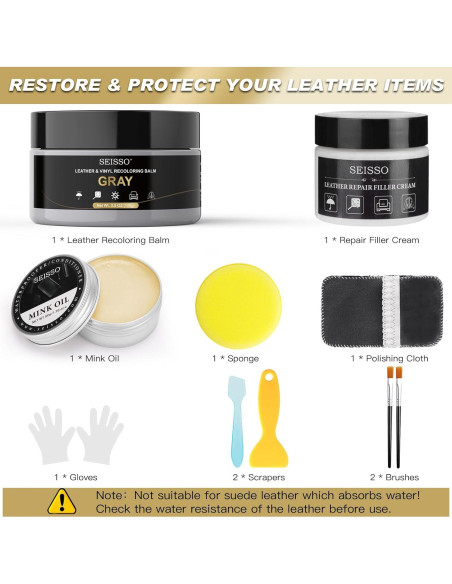 Kit de Reparación de Cuero SEISSO Gris 10 Piezas para Muebles