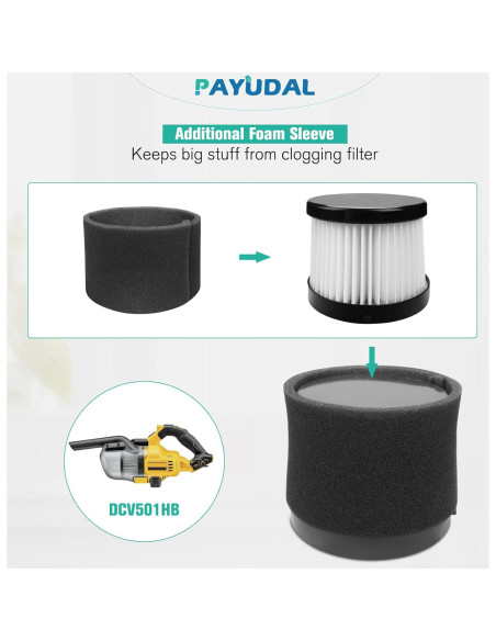 4 Filtros HEPA Reemplazo PAYUDAL DCV501HB para Aspiradora DEWALT 20V
