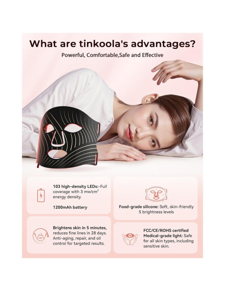 Máscara de Luz LED Tinkoola para Cara y Cuello - Negro