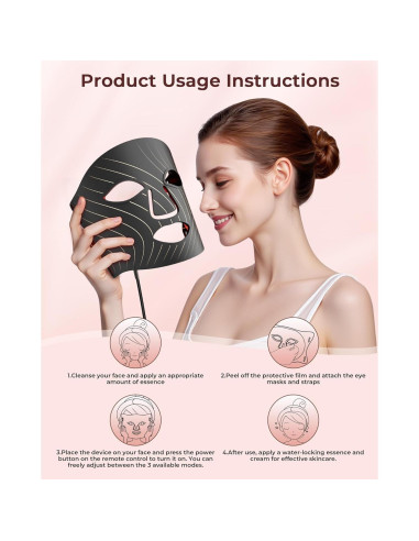 Máscara de Luz LED Tinkoola para Cara y Cuello - Negro