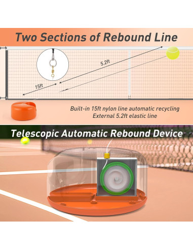 Set Rebotador de Tenis Telescópico CHEGIF con 3 Pelotas - Naranja