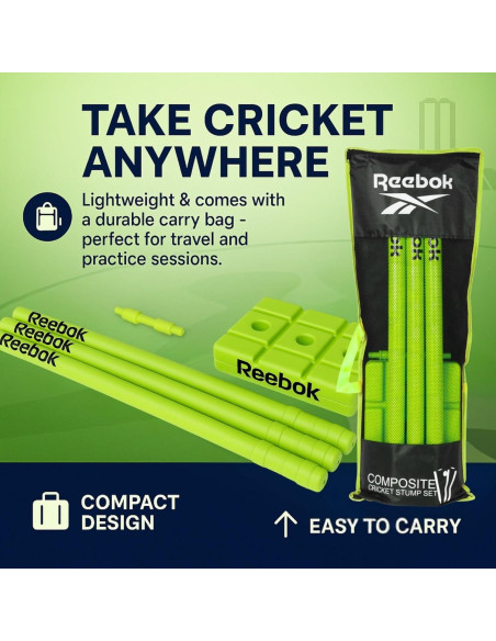 Conjunto de Estacas de Cricket Reebok 001 con Base Pesada y Bails