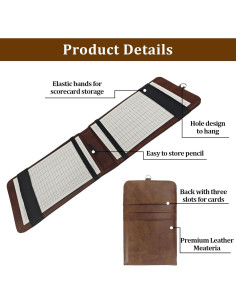 Porta Tarjeta de Puntuación de Golf YFANITI Cuero Marrón 2