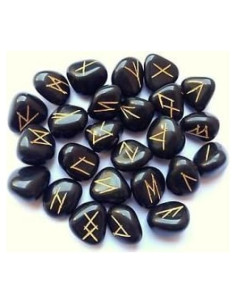Set de 25 Piedras Rúnicas de Ágata Negra Pulidas 2-3 cm
