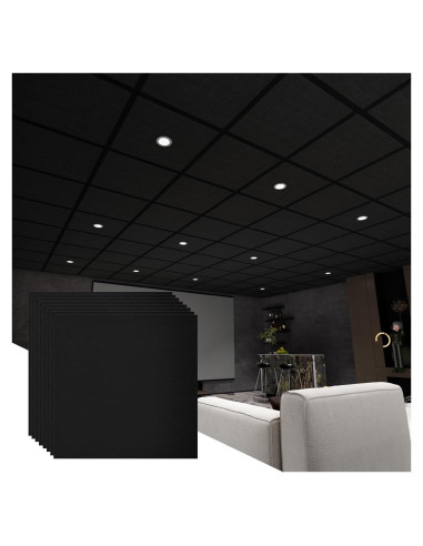 24 Paneles Acústicos LooYee de Fibra de Poliéster Negra 0.61m