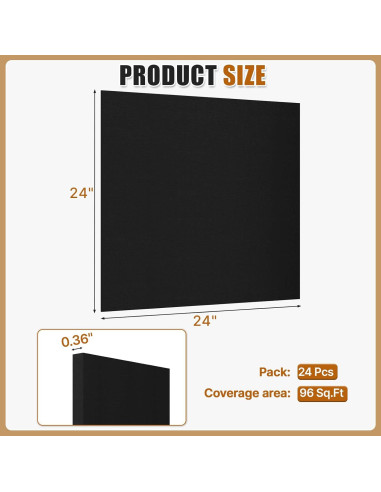 24 Paneles Acústicos LooYee de Fibra de Poliéster Negra 0.61m