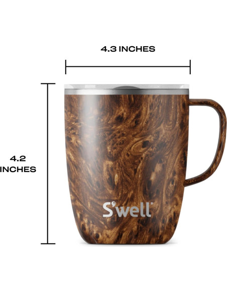 Taza de Acero Inoxidable S'well 12oz con Asa Madera de Teak
