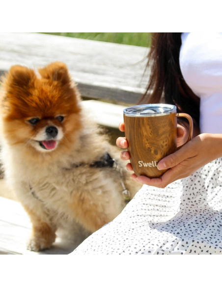 Taza de Acero Inoxidable S'well 12oz con Asa Madera de Teak