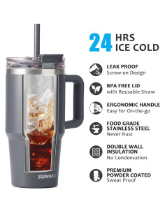 Taza de Café Aislada SUNWILL 20 oz con Asa y Tapa a Prueba de Fugas 2