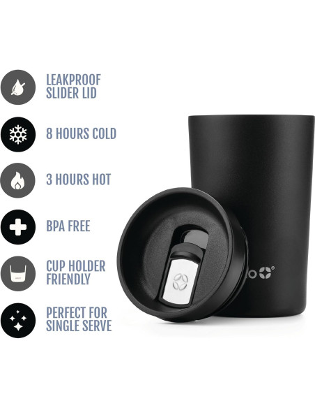 Taza de Viaje Ello Jones Acero Inoxidable 311ml Negra