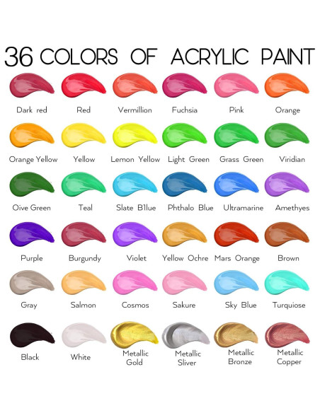 Juego de Pintura Acrílica HissiCo 55PCS 36 Colores 60ml