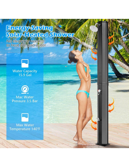 Ducha Exterior Solar Goplus 60 L con Cabezal y Grifo para Jardín