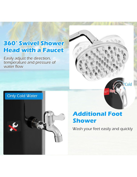 Ducha Exterior Solar Goplus 60 L con Cabezal y Grifo para Jardín
