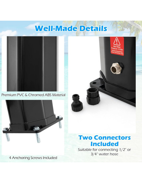Ducha Exterior Solar Goplus 60 L con Cabezal y Grifo para Jardín