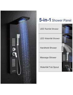 Sistema de Ducha LED ROVATE 5 en 1 Acero Inoxidable Negro 2