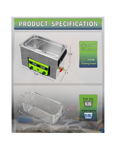 Limpiador Ultrasónico ONEZILI 6L 180W Calentado 40kHz