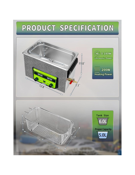 Limpiador Ultrasónico ONEZILI 6L 180W Calentado 40kHz