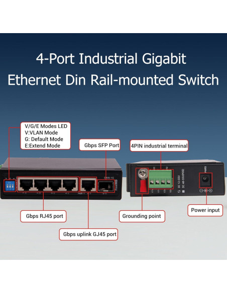 Conmutador Ethernet Industrial Real HD 6 Puertos 1000Mbps
