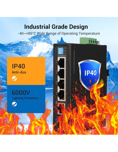 Conmutador Ethernet Industrial Real HD 6 Puertos 1000Mbps