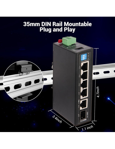 Conmutador Ethernet Industrial Real HD 6 Puertos 1000Mbps