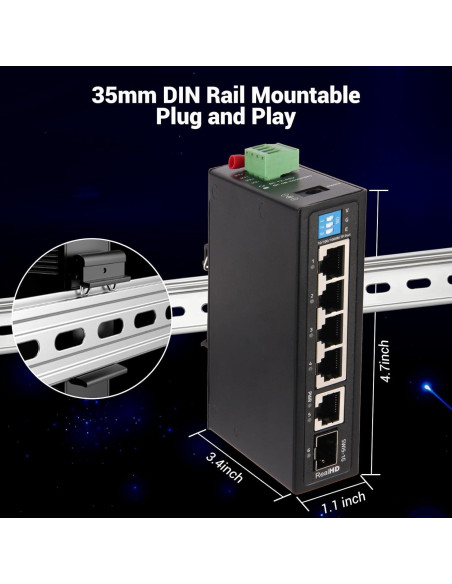 Conmutador Ethernet Industrial Real HD 6 Puertos 1000Mbps