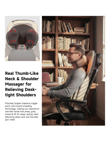 Almohadilla de Masaje Shiatsu Elite con Calor - 4D, Vibración, Compresión