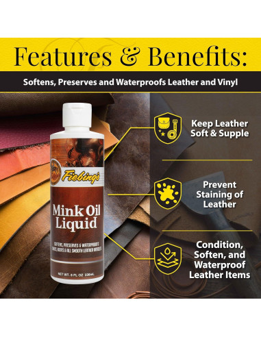 Aceite de Mink Líquido Fiebing 236.6 ml - Acondicionador y Limpiador de Cuero