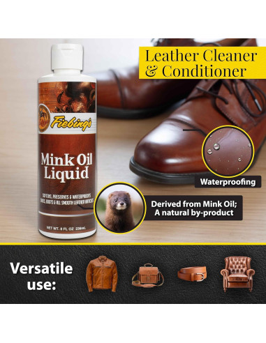 Aceite de Mink Líquido Fiebing 236.6 ml - Acondicionador y Limpiador de Cuero