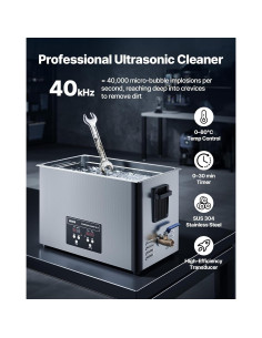 Limpiador Ultrasónico VEVOR 30L Acero Inoxidable 480W 40kHz 2