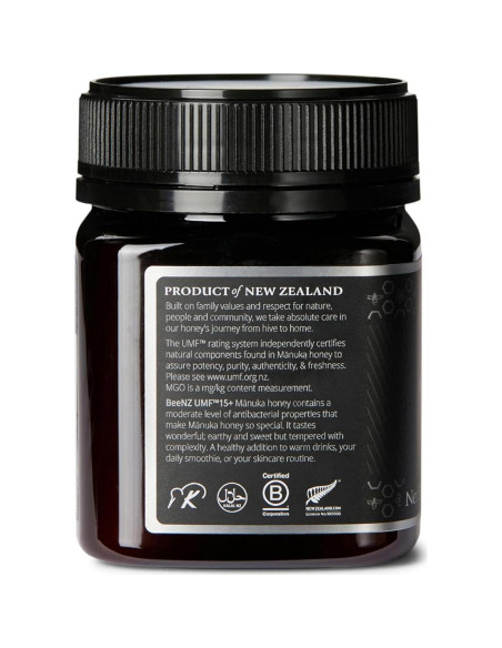 Miel de Manuka Cruda BeeNZ UMF 15+ 250g - Superalimento Natural