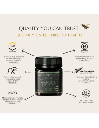 Miel de Manuka Cruda BeeNZ UMF 15+ 250g - Superalimento Natural