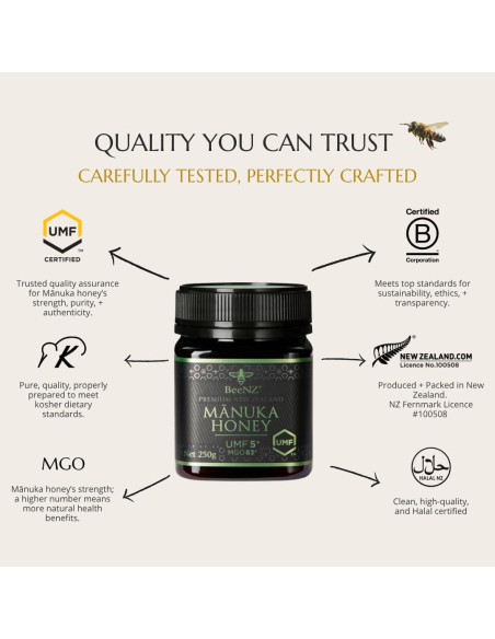 Miel de Manuka Cruda BeeNZ UMF 15+ 250g - Superalimento Natural