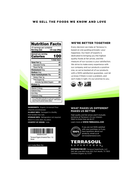 Harina de Arrurruz Orgánica Terrasoul 453.6 g - Sin Gluten