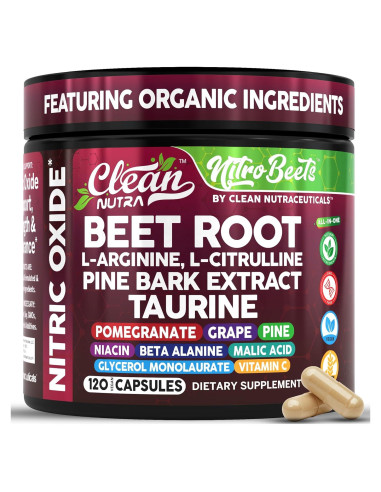 Cápsulas de Remolacha Orgánica Clean Nutra - 120 Unidades