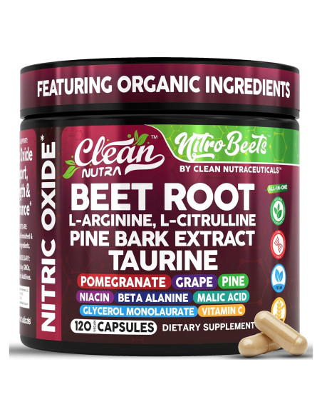 Cápsulas de Remolacha Orgánica Clean Nutra - 120 Unidades