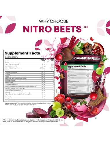 Cápsulas de Remolacha Orgánica Clean Nutra - 120 Unidades