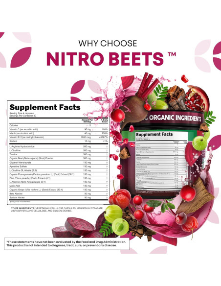 Cápsulas de Remolacha Orgánica Clean Nutra - 120 Unidades