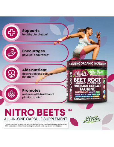 Cápsulas de Remolacha Orgánica Clean Nutra - 120 Unidades