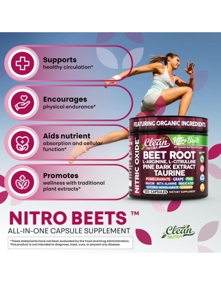 Cápsulas de Remolacha Orgánica Clean Nutra - 120 Unidades