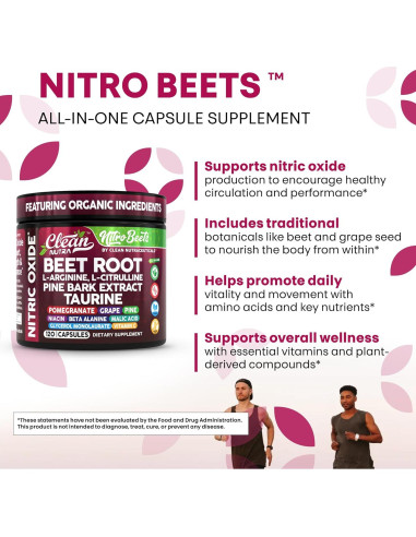 Cápsulas de Remolacha Orgánica Clean Nutra - 120 Unidades