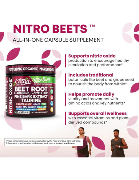 Cápsulas de Remolacha Orgánica Clean Nutra - 120 Unidades